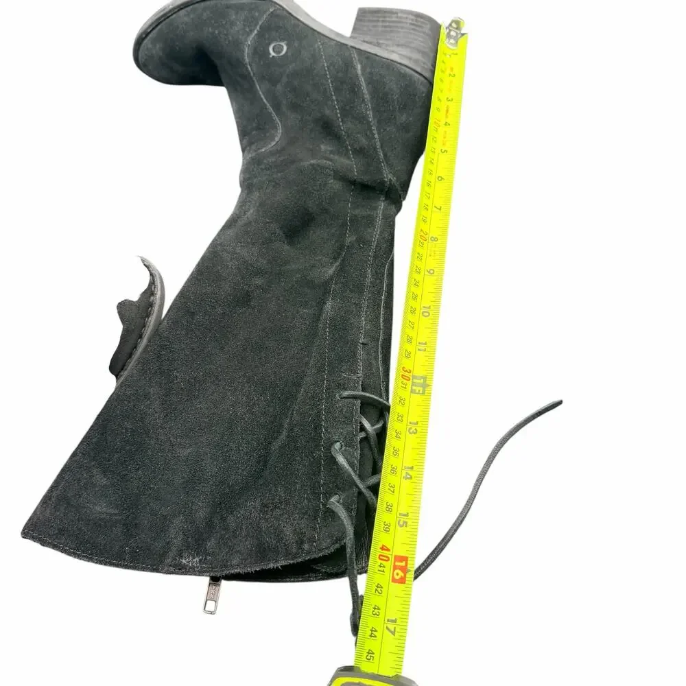 Born Black Suede Tall Riding Boots Lace Back 9M F33103